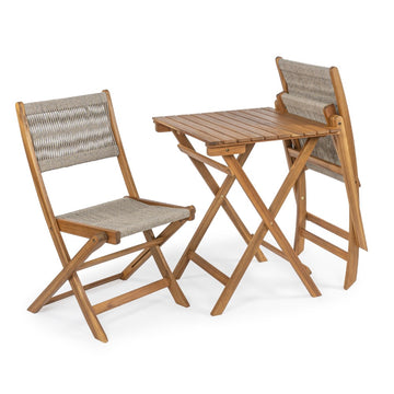 Javea Modern Coastal 3-Piece Acacia Wood Outdoor Folding Bistro Set - JONATHAN Y